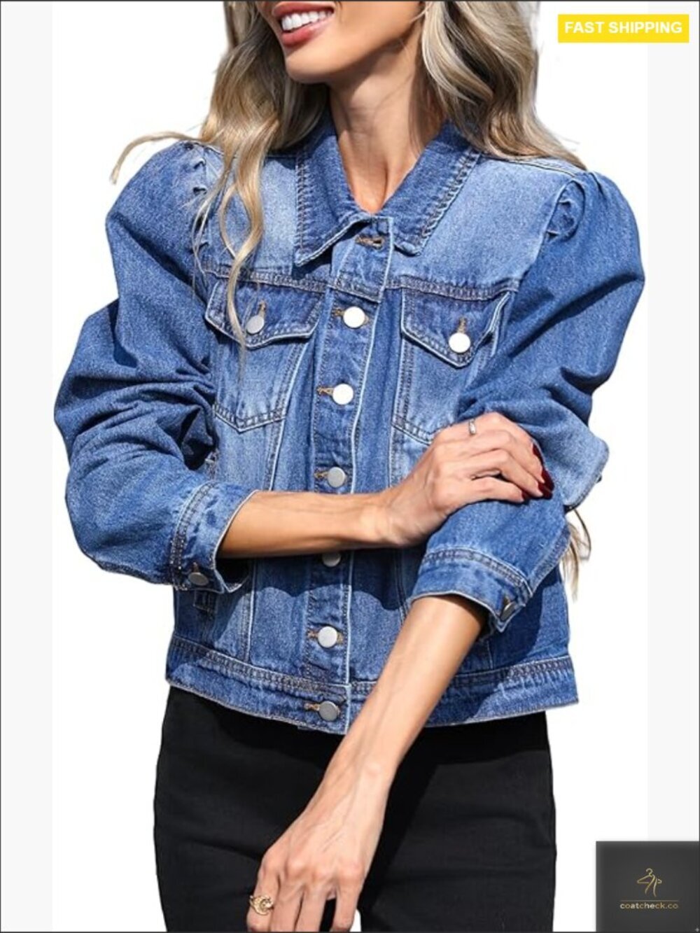 Cropped Puff Sleeve Denim Jacket Button Down Trendy Western Jean Coat